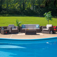 Flash Furniture DAD-SF-113RS-CBN-GG 5 Piece Outdoor Faux Rattan Chair, Sofa and Table Set in Chocolate Brown